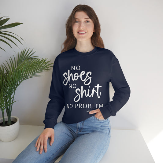 No Shoes No Shirt (Wht) - Heavy Blend™ Crewneck Sweatshirt