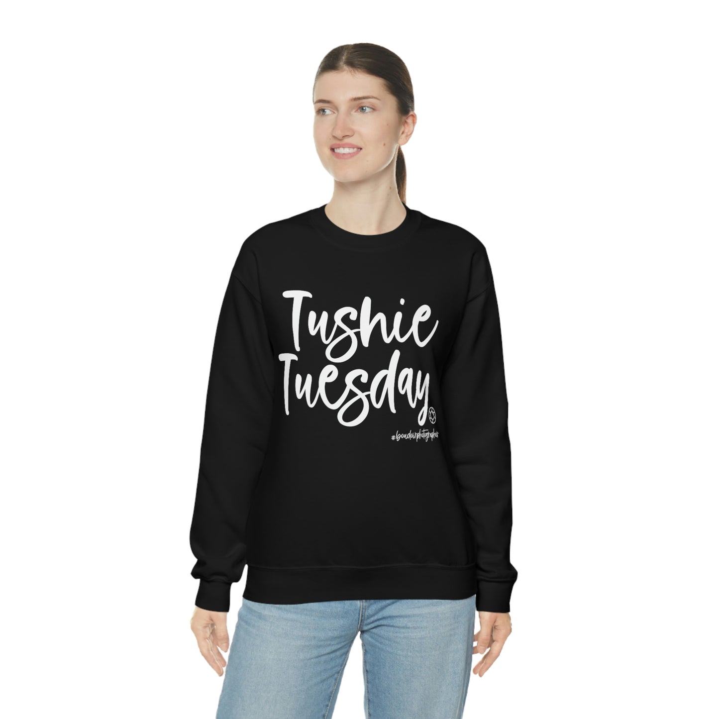 Tushie Tuesday Boudoir (Wht) - Heavy Blend™ Crewneck Sweatshirt