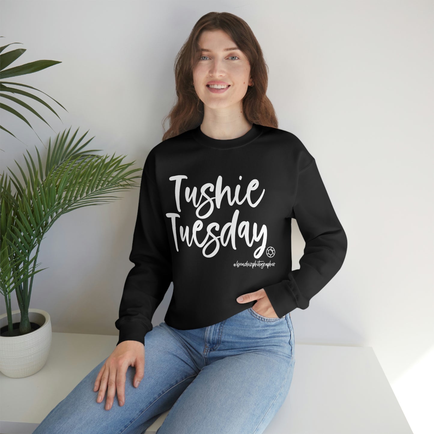 Tushie Tuesday Boudoir (Wht) - Heavy Blend™ Crewneck Sweatshirt