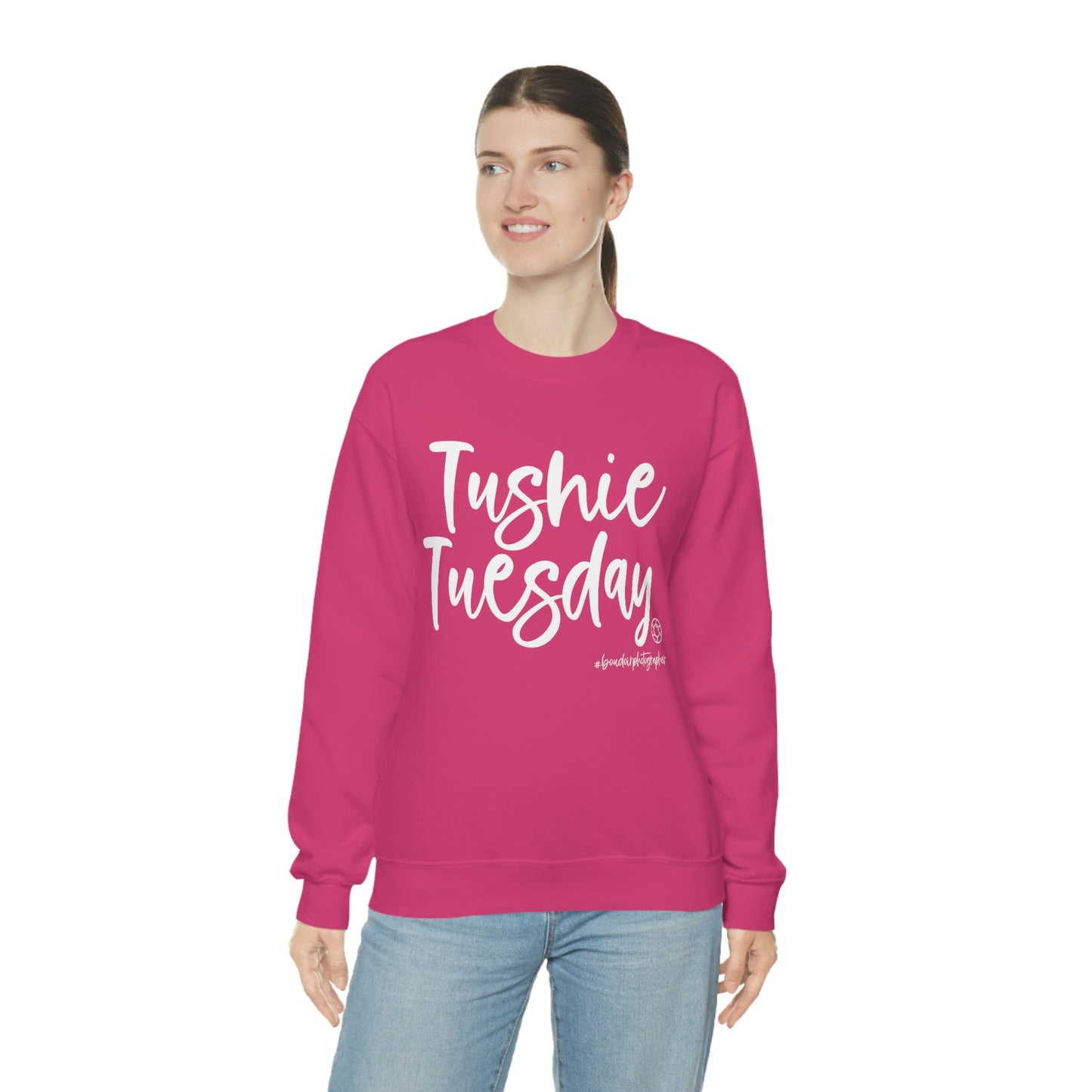 Tushie Tuesday Boudoir (Wht) - Heavy Blend™ Crewneck Sweatshirt