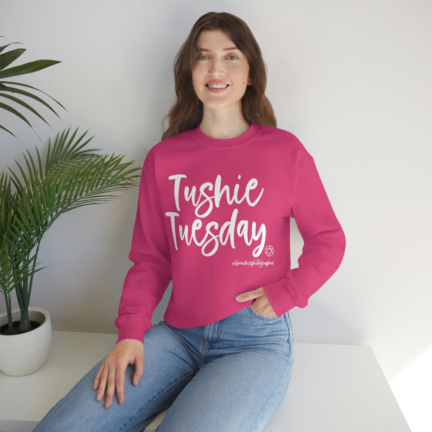 Tushie Tuesday Boudoir (Wht) - Heavy Blend™ Crewneck Sweatshirt