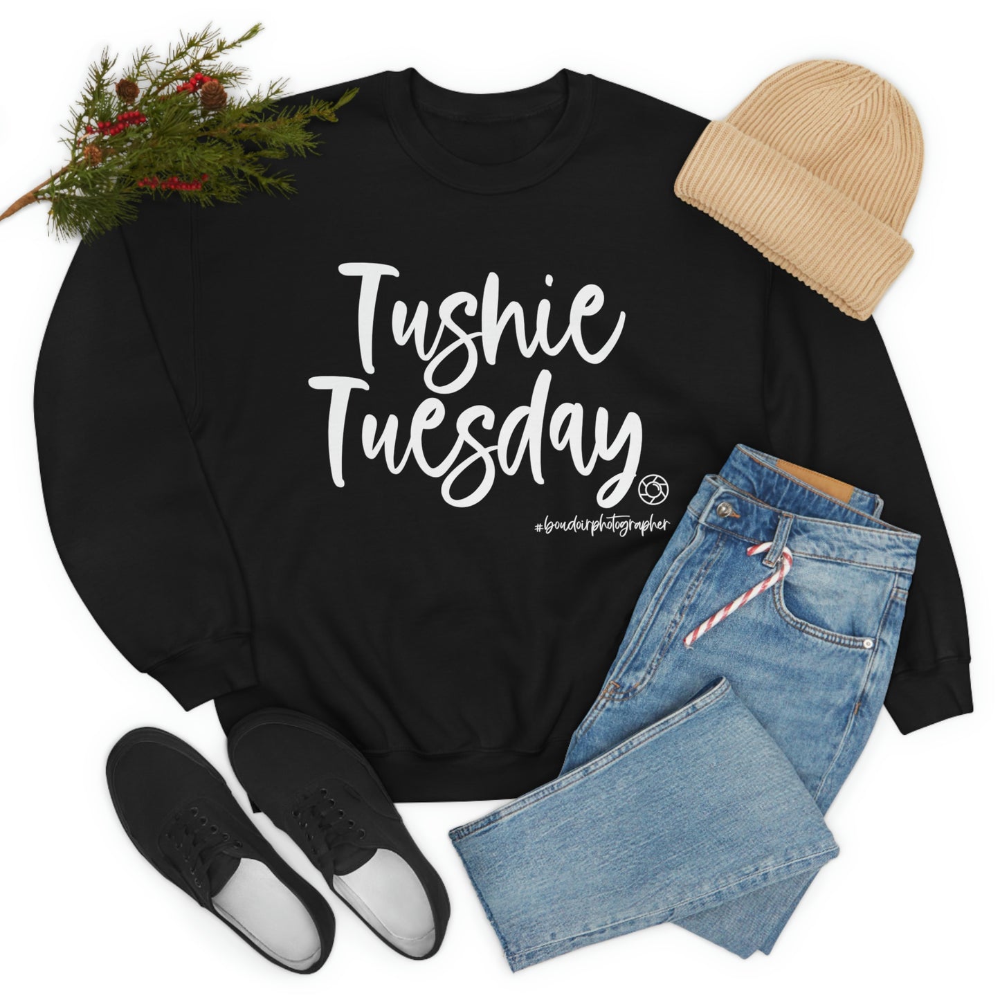 Tushie Tuesday Boudoir (Wht) - Heavy Blend™ Crewneck Sweatshirt