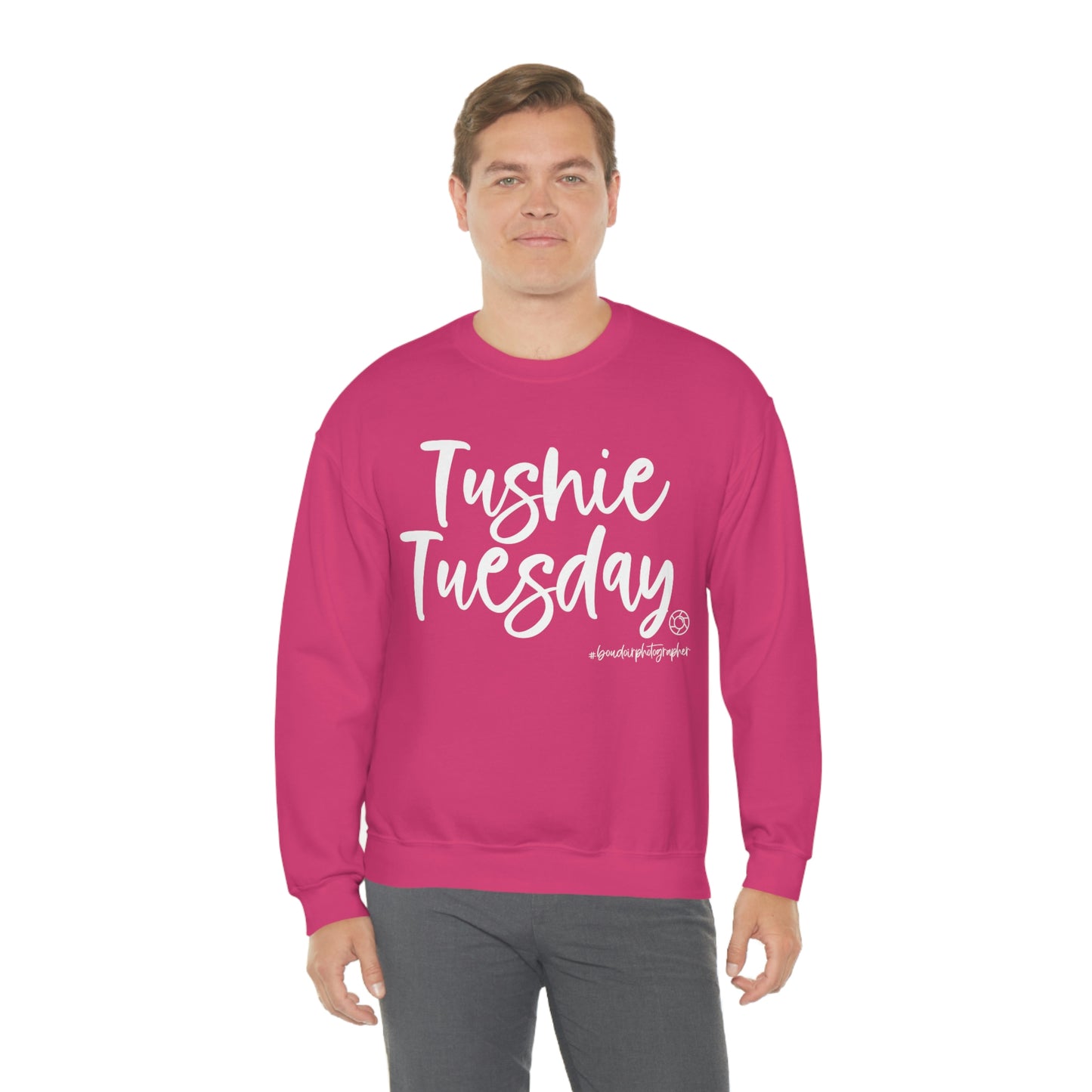 Tushie Tuesday Boudoir (Wht) - Heavy Blend™ Crewneck Sweatshirt