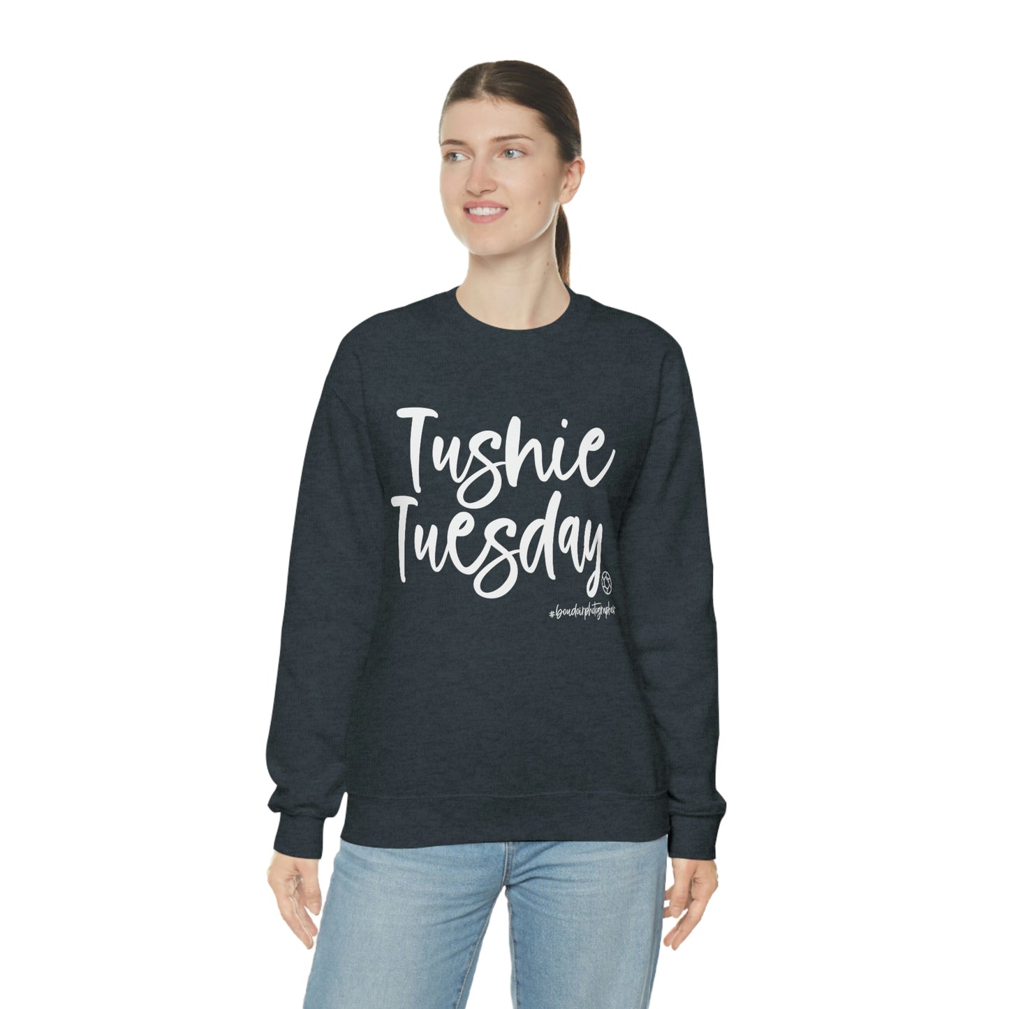 Tushie Tuesday Boudoir (Wht) - Heavy Blend™ Crewneck Sweatshirt