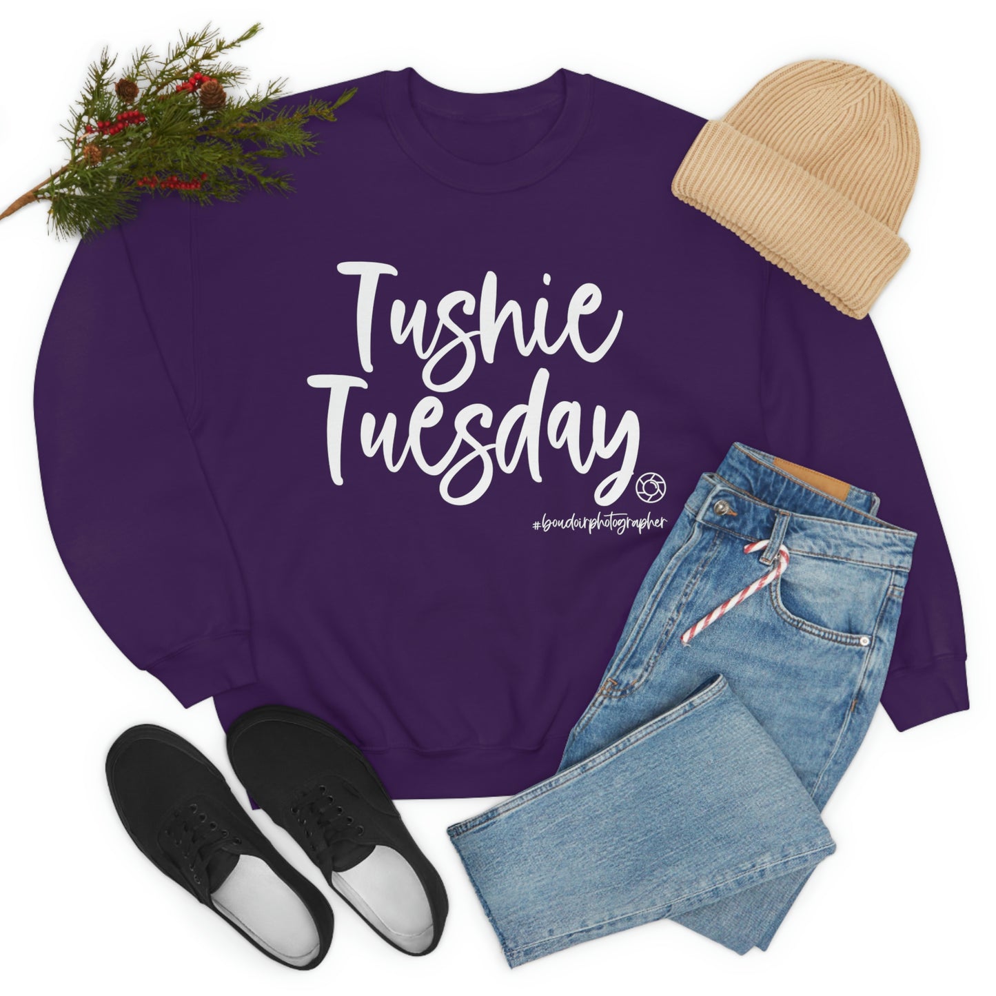 Tushie Tuesday Boudoir (Wht) - Heavy Blend™ Crewneck Sweatshirt