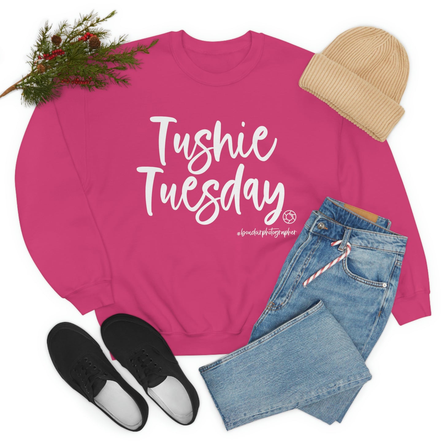 Tushie Tuesday Boudoir (Wht) - Heavy Blend™ Crewneck Sweatshirt