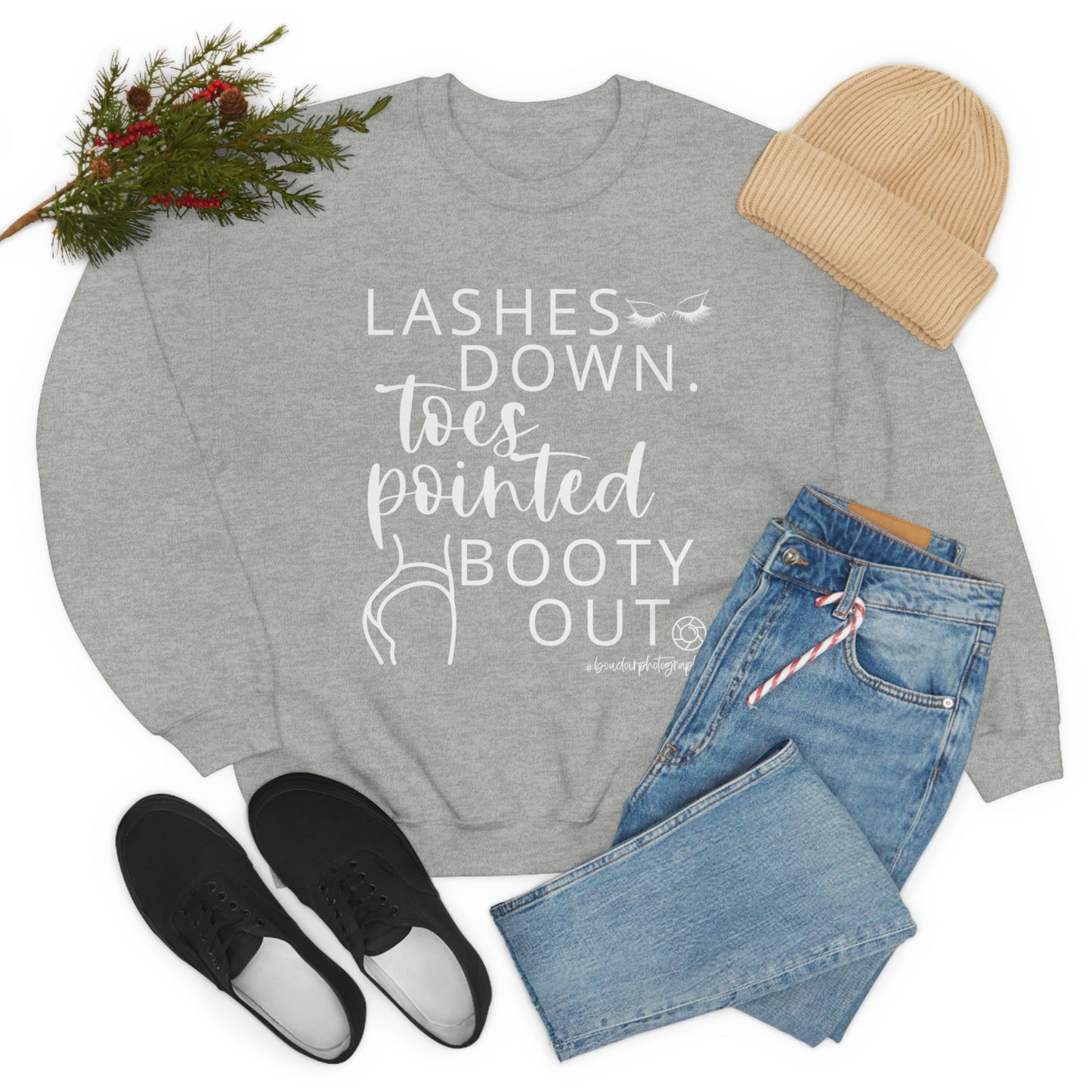 Lashes Toes Booty Boudoir (Wht) - Heavy Blend™ Crewneck Sweatshirt
